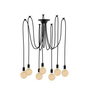 Swag Chandelier: Black with LED Amber Globes