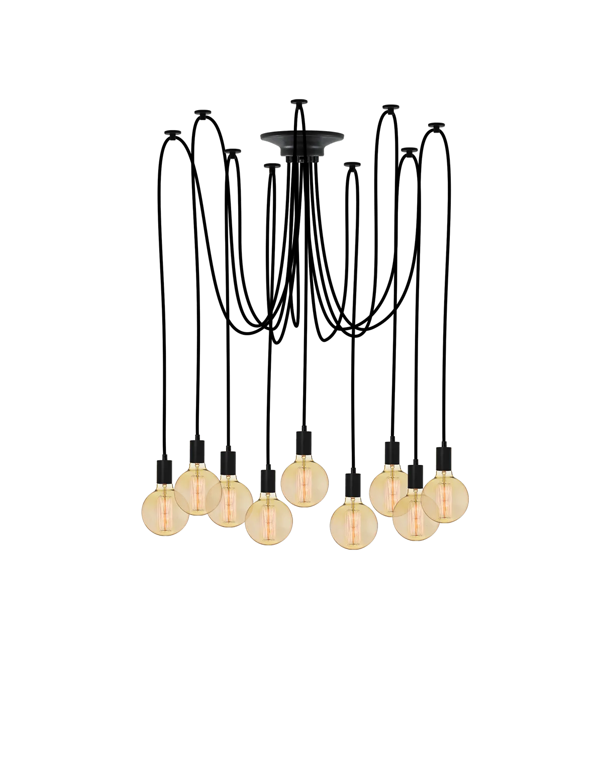 Swag Chandelier: Black with LED Amber Globes