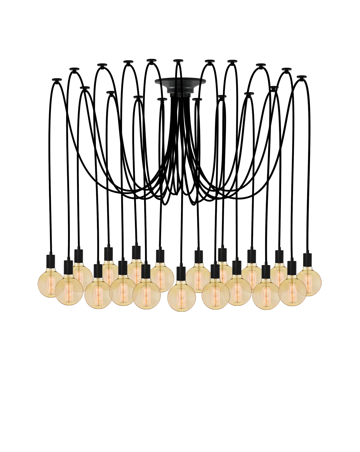 Swag Chandelier: Black with LED Amber Globes
