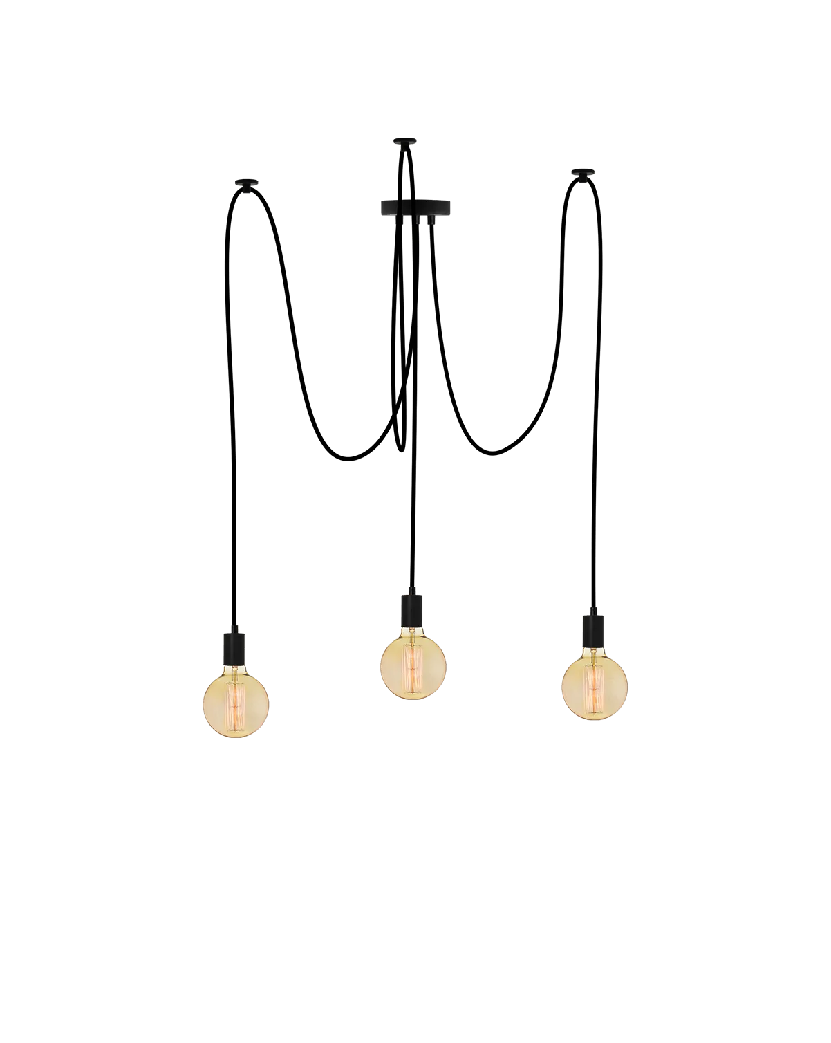 Swag Chandelier: Black with LED Amber Globes