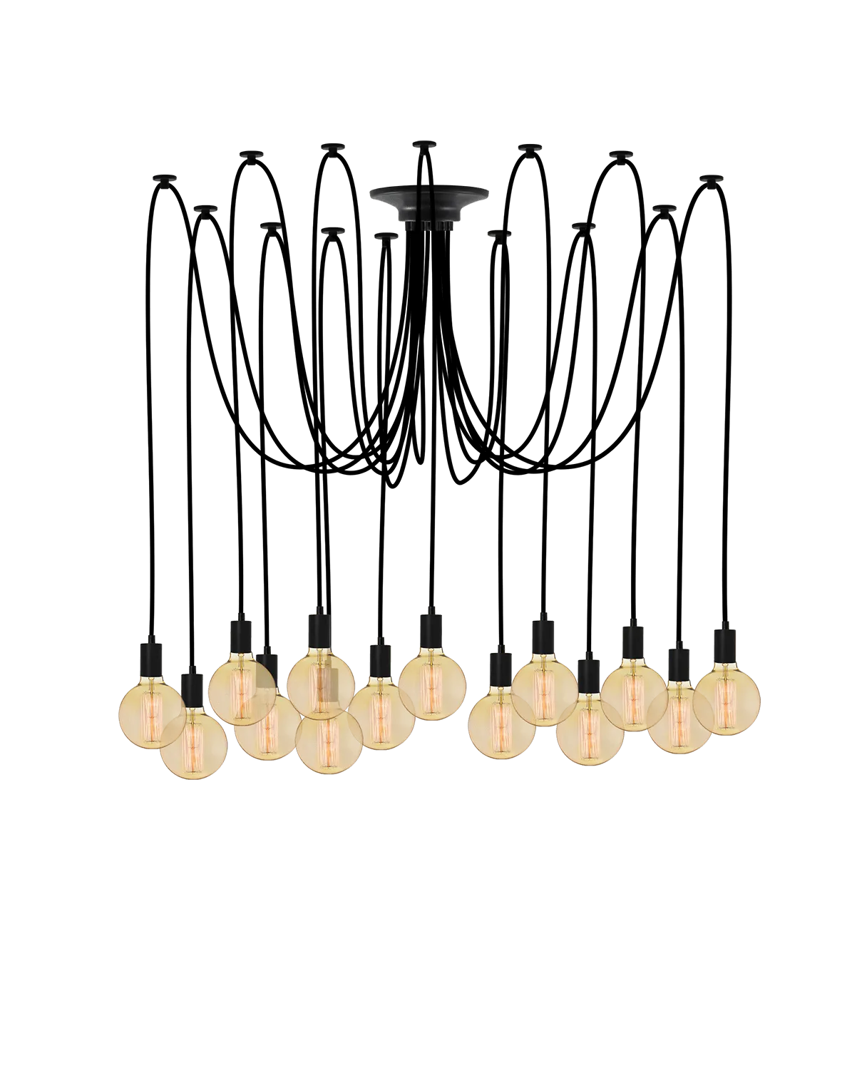 Swag Chandelier: Black with LED Amber Globes