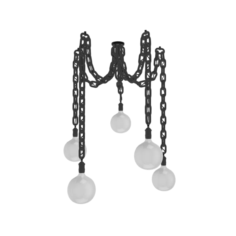 Swag Chandelier: Large Black Chain with Oversized White Globe Bulbs