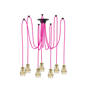 Swag Chandelier: Pink and Brass Hinge Cages