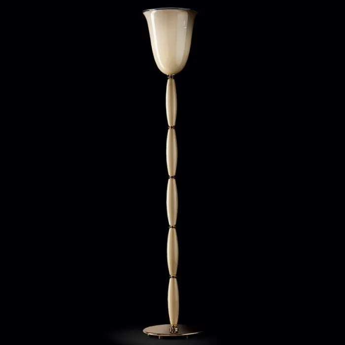 Tall Ivory Murano Glass Floor Light With Blue Trim