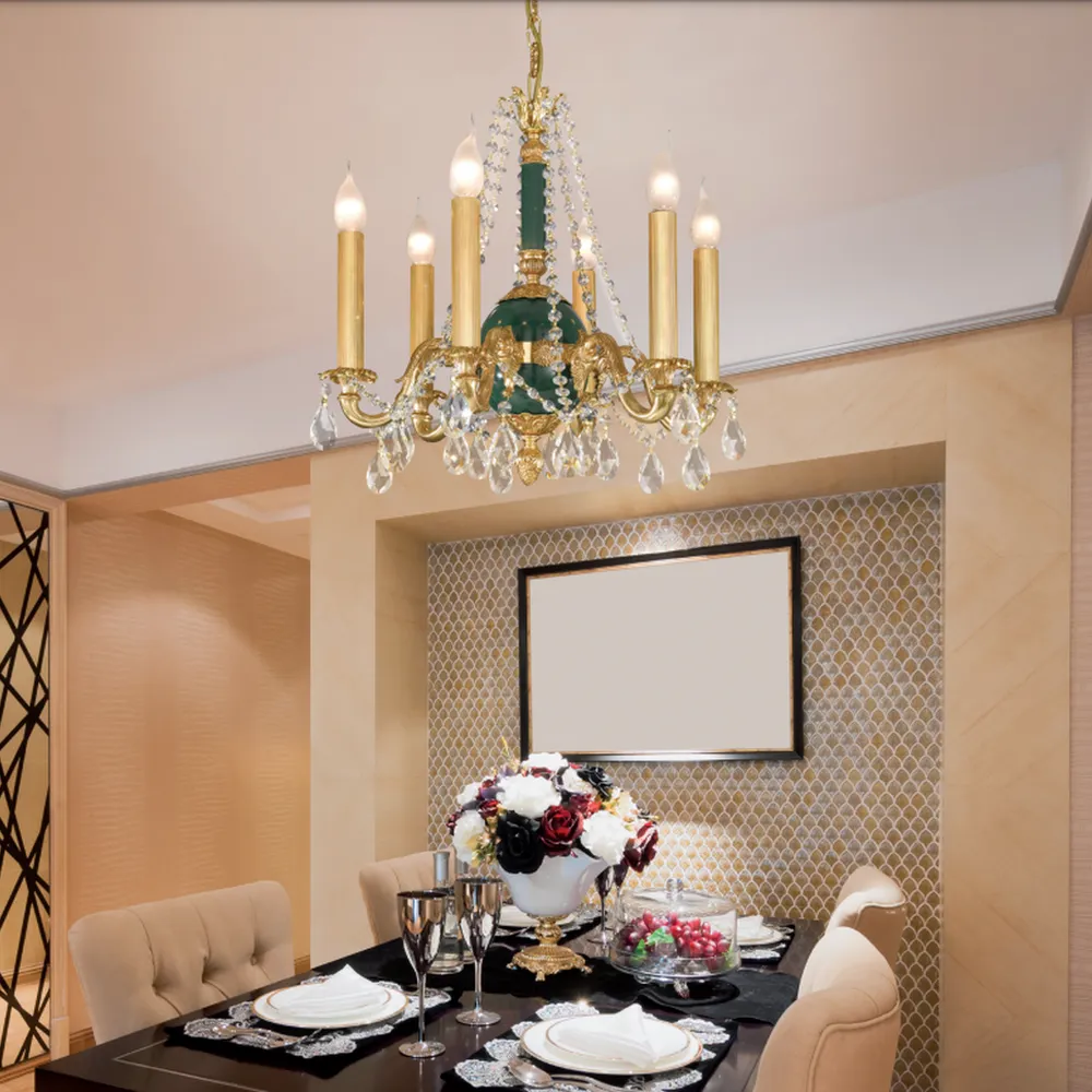 Traditional 6 Arm Metal and Crystal Chandelier