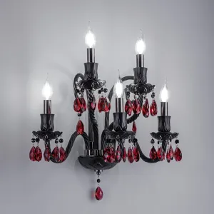 Traditional Black Glass & Red Crystal Wall Lamp
