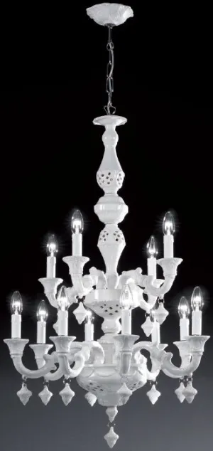 Two Tier White Porcelain Chandelier By Bassano
