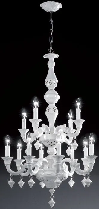 Two Tier White Porcelain Chandelier By Bassano