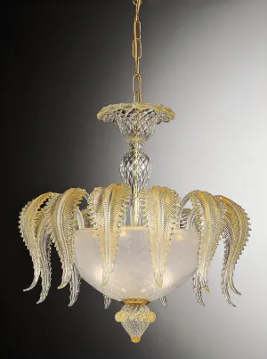 Venetian Pendant With Clear Glass & Gold Leaves