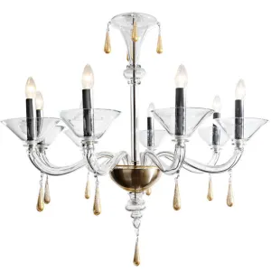 Venini Clear Murano Glass Chandelier With Gold Decoration