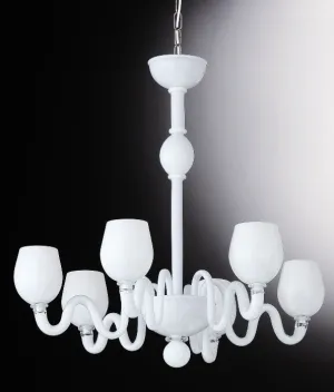 White And Crystal Murano Glass Chandelier