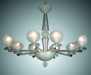 White Art Deco Style Murano Glass Chandelier