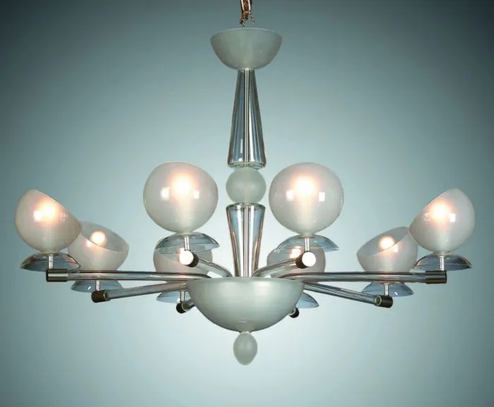 White Art Deco Style Murano Glass Chandelier