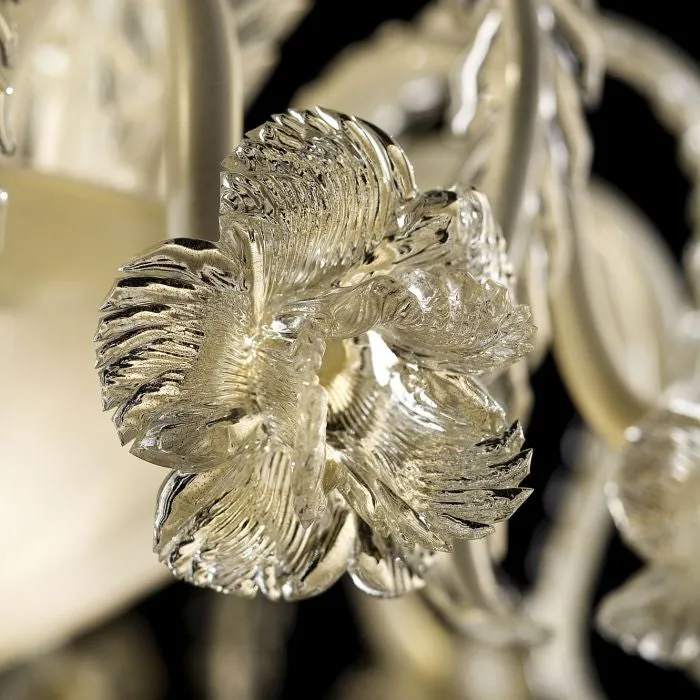 White, Clear & Gold Murano Glass Art Deco Style Chandelier