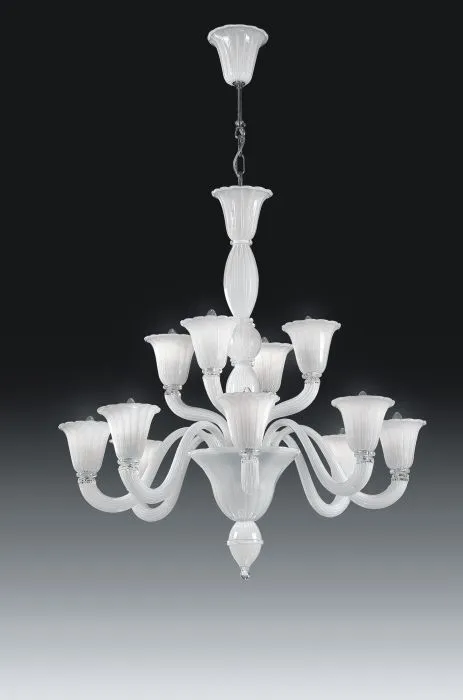 White Handblown Italian Glass 12 Light Chandelier
