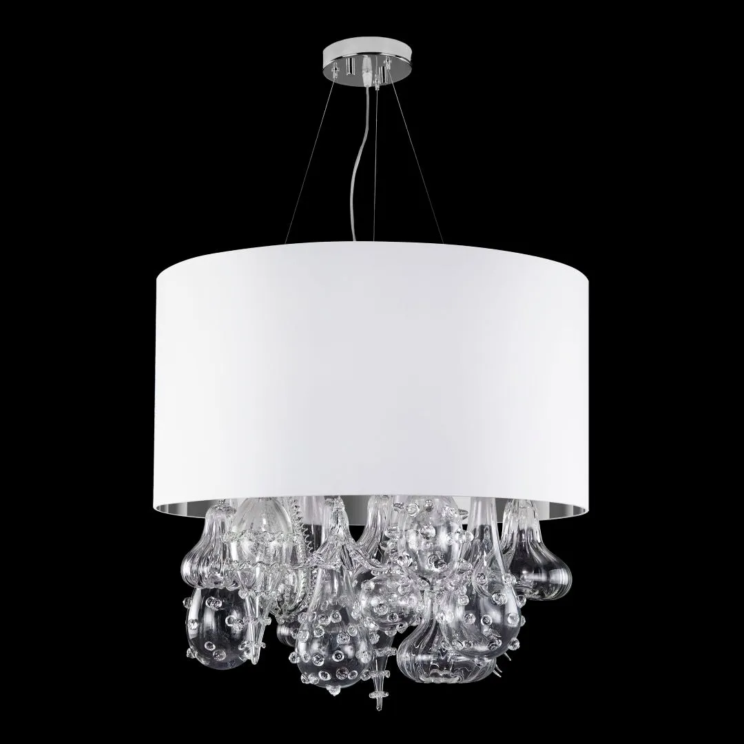 White Lampshade With Artistic Glass Pendants