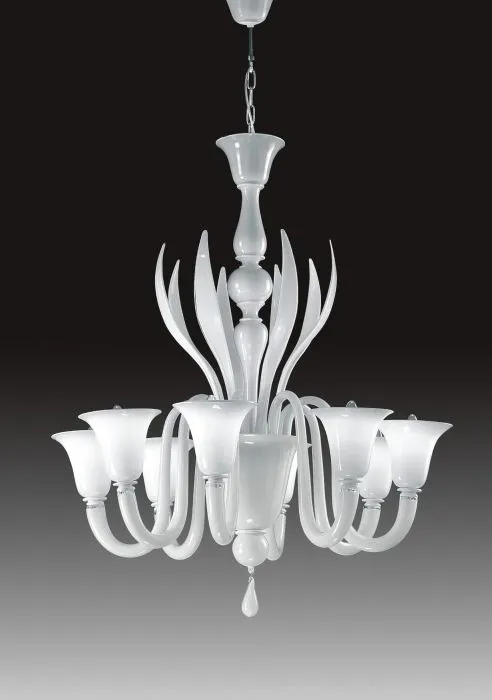 White Venetian 8 Arm Chandelier