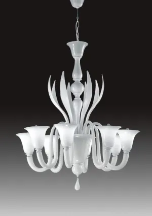 White Venetian 8 Arm Chandelier